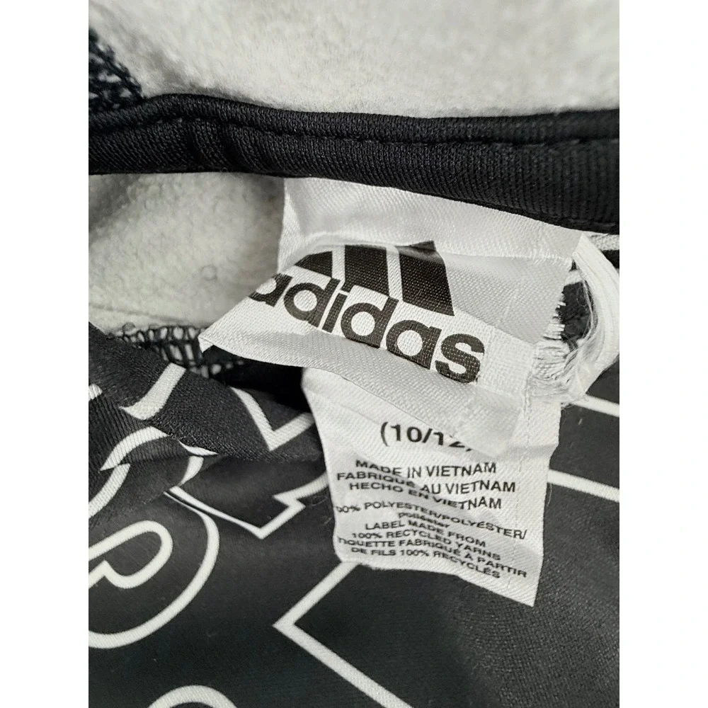 Adidas Hoodie Kids Large‎ Black White Pullover Sweatshirt Tear on Left Sleeve